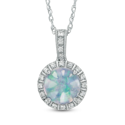 9.0mm Lab-Created Opal and White Sapphire Frame Pendant in Sterling Silver