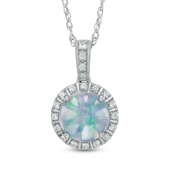 9.0mm Lab-Created Opal and White Sapphire Frame Pendant in Sterling Silver