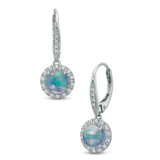 7.0mm Lab-Created Blue Opal and White Sapphire Frame Drop Earrings in Sterling Silver