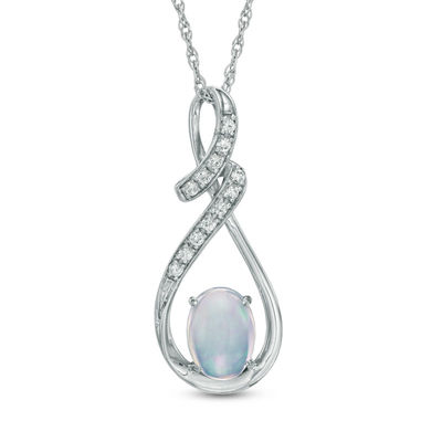 Oval Lab-Created Blue Opal and White Sapphire Swirl Pendant in Sterling Silver