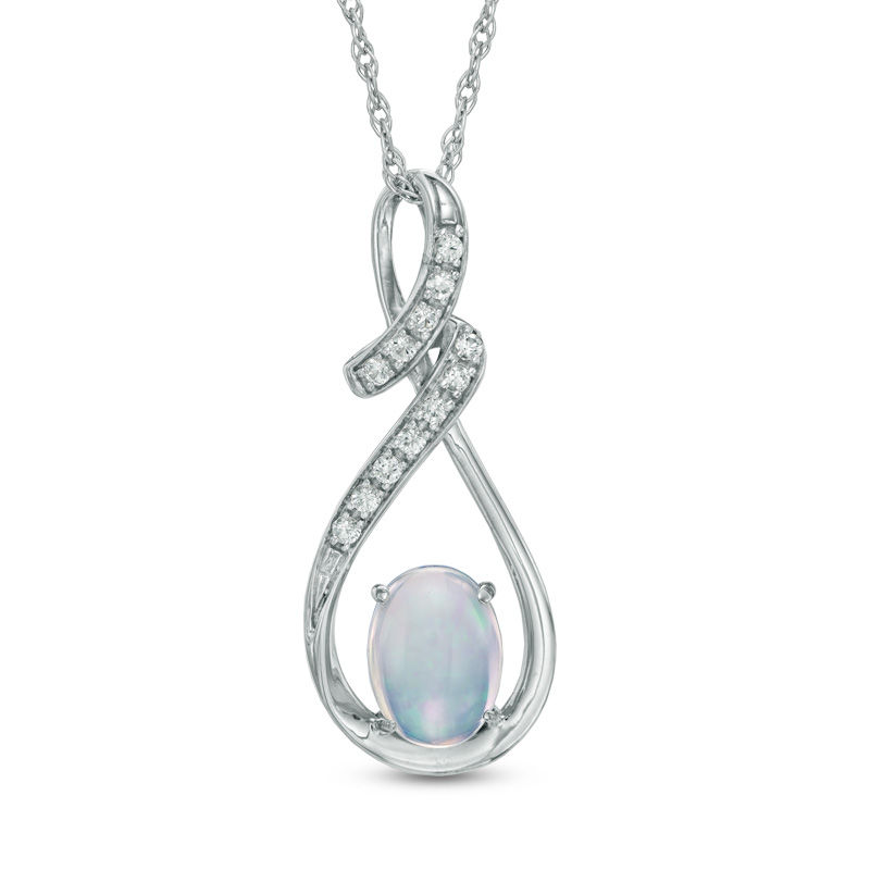 Oval Lab-Created Blue Opal and White Sapphire Swirl Pendant in Sterling Silver|Peoples Jewellers