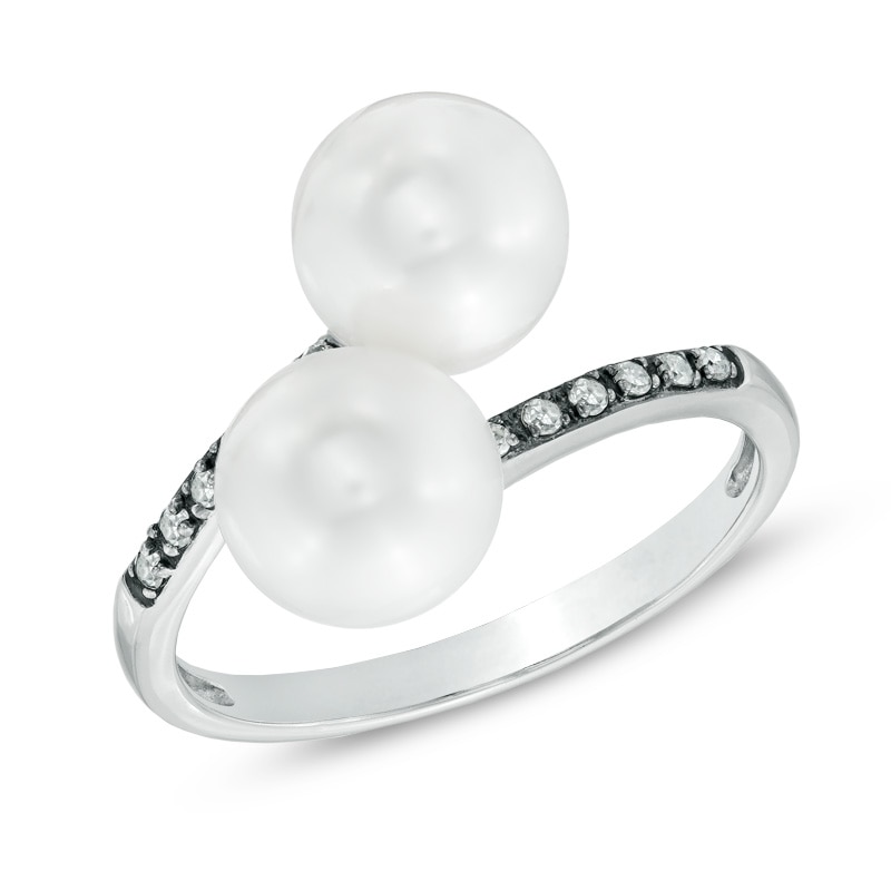 7.5-8.0mm Freshwater Cultured Pearl and Diamond Accent Bypass Ring in 10K White Gold