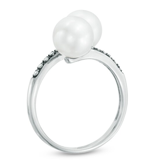 7.5-8.0mm Freshwater Cultured Pearl and Diamond Accent Bypass Ring in 10K White Gold