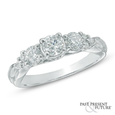 0.95 CT. T.W. Diamond Past Present Future Tri-Sides Engagement Ring in 14K White Gold