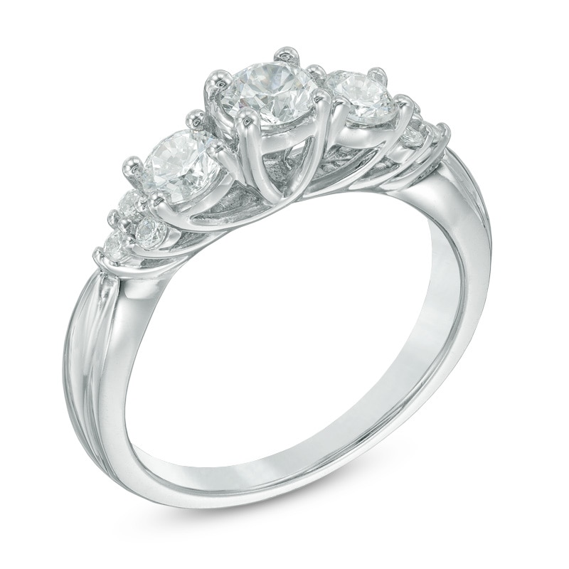 0.95 CT. T.W. Diamond Past Present Future Tri-Sides Engagement Ring in 14K White Gold|Peoples Jewellers