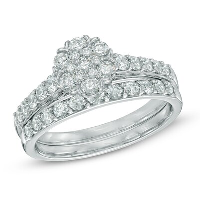 CT. T.W. Diamond Cluster Bridal Set in 10K White Gold