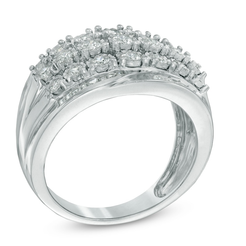 Main Image 2 of 1.00 CT. T.W. Diamond Multi-Row Anniversary Ring in 10K White Gold