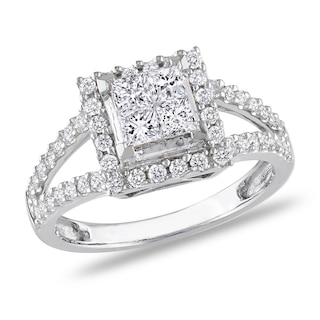 1.00 CT. T.W. Quad Princess-Cut Diamond Frame Ring in 14K White Gold