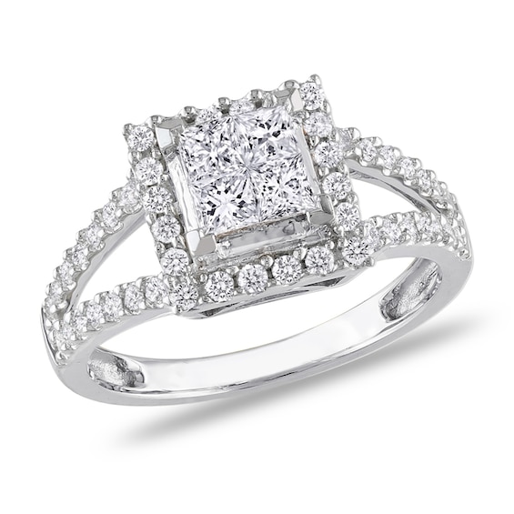 1.00 CT. T.W. Quad Princess-Cut Diamond Frame Ring in 14K White Gold