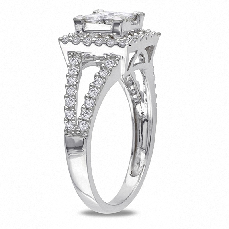 1.00 CT. T.W. Quad Princess-Cut Diamond Frame Ring in 14K White Gold|Peoples Jewellers