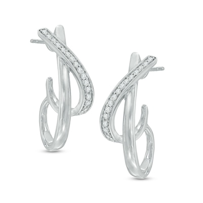 0.20 CT. T.W. Diamond "X" J-Hoop Earrings in Sterling Silver