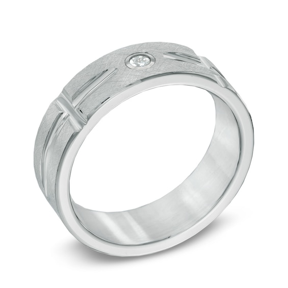 Triton Men's 7.0mm Diamond Accent Cross Comfort Fit White Tungsten Wedding Band - Size 10