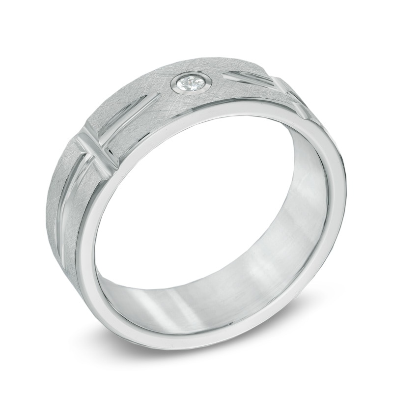 Triton Men's 7.0mm Diamond Accent Cross Comfort Fit White Tungsten Wedding Band - Size 10|Peoples Jewellers