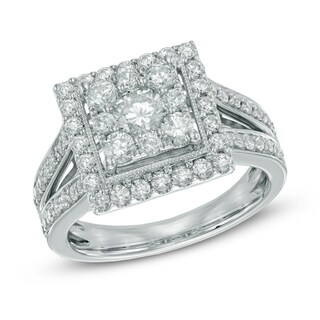 1.50 CT. T.W. Diamond Square Frame Engagement Ring in 14K White Gold