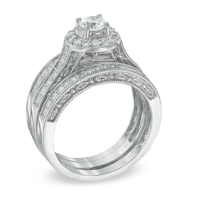 1.00 CT. T.W. Diamond Frame Three Piece Bridal Set in 14K White Gold