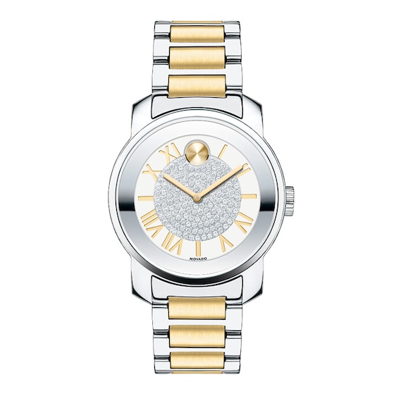 Ladies' Movado Bold® Luxe Crystal Accent Two-Tone Watch with Silver-Tone Dial (Model: 3600256)