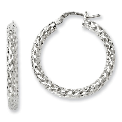 25mm Textured Hoop Earrings in Sterling Silver