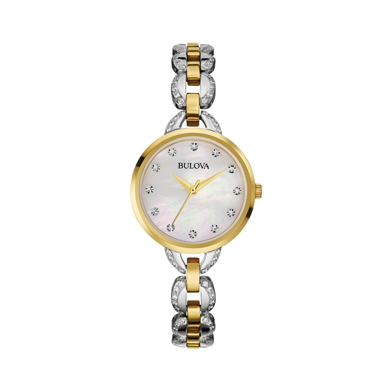 Ladies' Bulova Two-Tone Crystal Accent Watch with Mother-of-Pearl Dial (Model: 98L206)|Peoples Jewellers