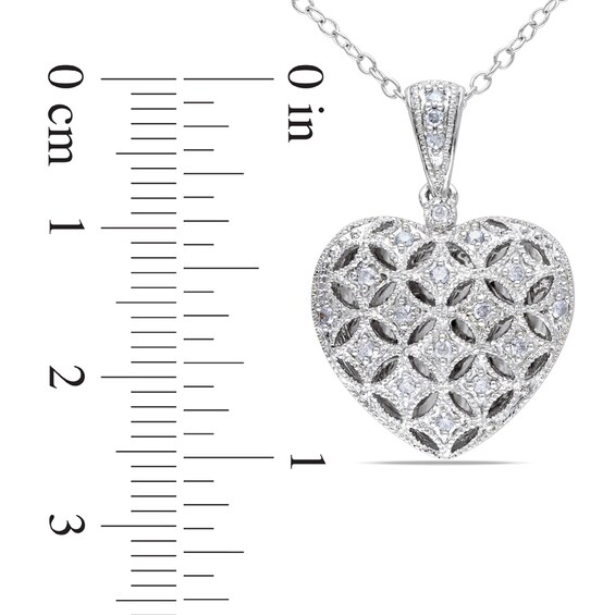 0.14 CT. T.W. Diamond Lattice Heart Locket in Sterling Silver