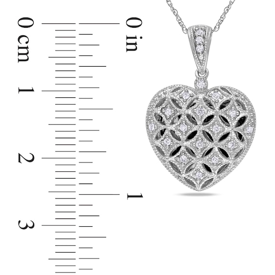 0.14 CT. T.W. Diamond Lattice Heart Locket in 10K White Gold - 17"