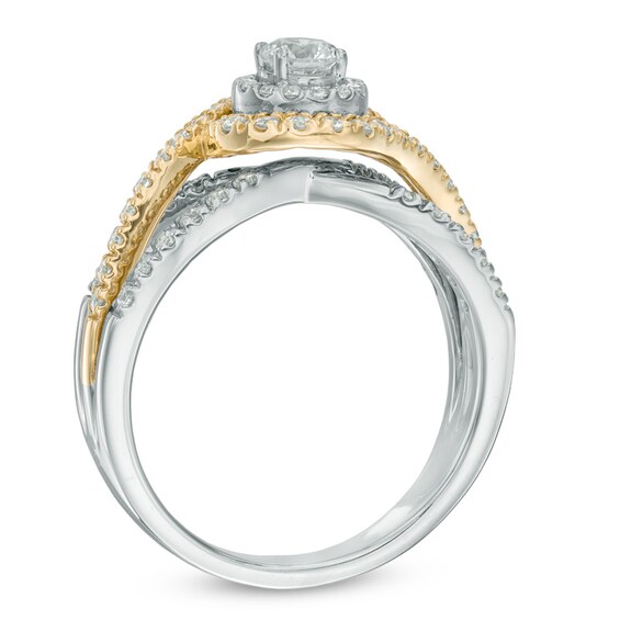 0.75 CT. T.W. Certified Canadian Diamond Swirl Frame Engagement Ring in 14K Two-Tone Gold (I/I1)