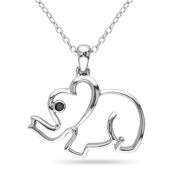 Black Diamond Accent Elephant Pendant in Sterling Silver