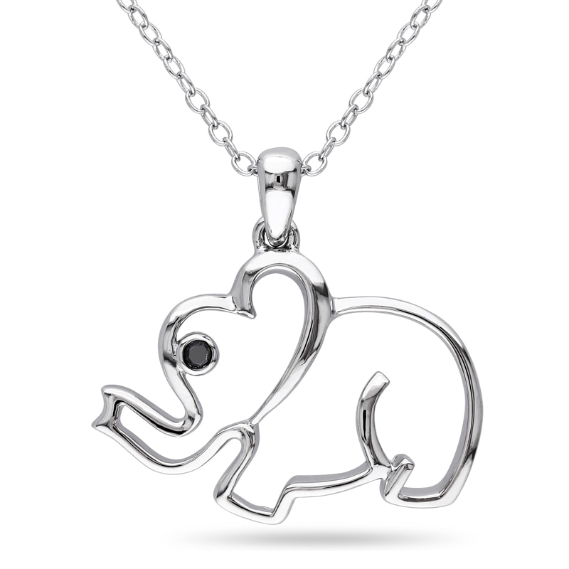 Black Diamond Accent Elephant Pendant in Sterling Silver|Peoples Jewellers