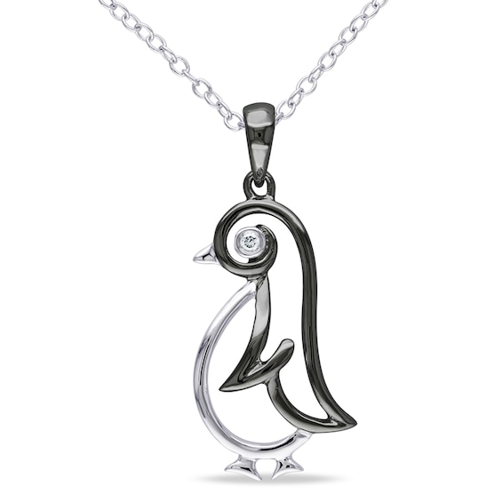 Diamond Accent Penguin Pendant in Two-Tone Sterling Silver