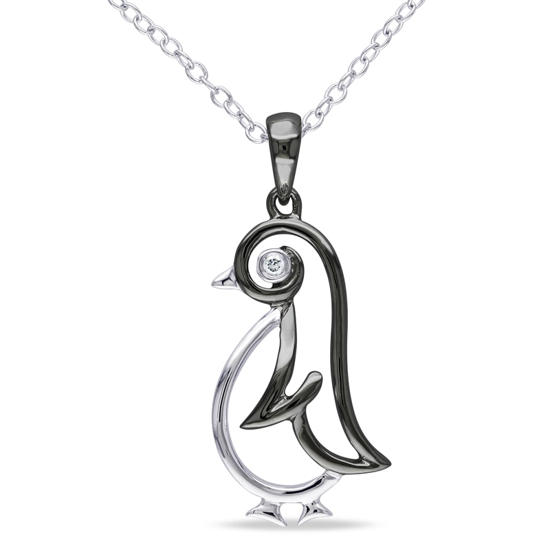 Diamond Accent Penguin Pendant in Two-Tone Sterling Silver|Peoples Jewellers