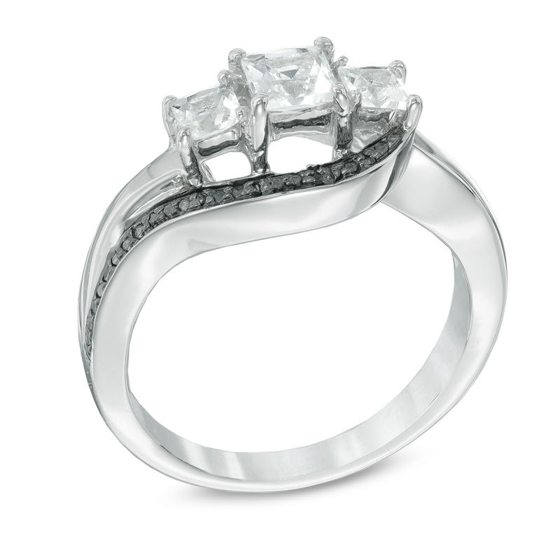 Princess cut diamond ring with black sale diamond accents