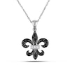 0.12 CT. T.W. Enhanced Black and White Diamond Fleur-de-Lis Pendant in 10K White Gold - 17"