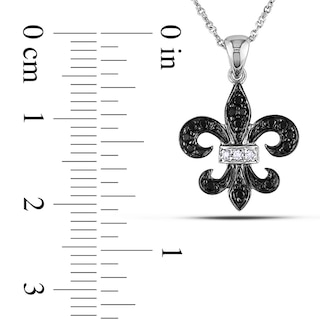 0.12 CT. T.W. Enhanced Black and White Diamond Fleur-de-Lis Pendant in 10K White Gold - 17"