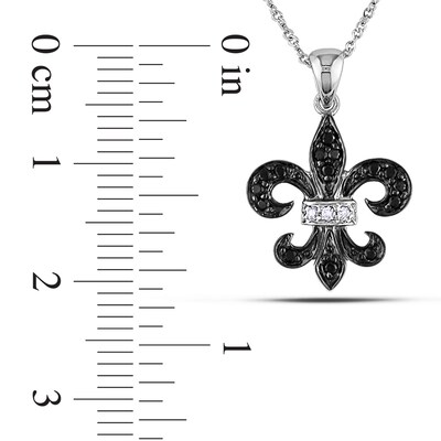 0.12 CT. T.W. Enhanced Black and White Diamond Fleur-de-Lis Pendant in 10K White Gold - 17"