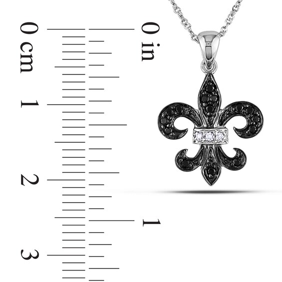 0.12 CT. T.W. Enhanced Black and White Diamond Fleur-de-Lis Pendant in 10K White Gold - 17"