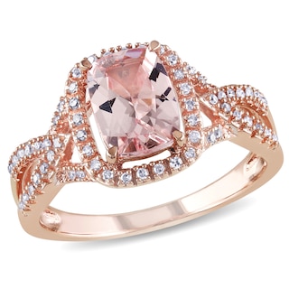 Cushion-Cut Morganite and 0.17 CT. T.W. Diamond Ring in 10K Rose Gold