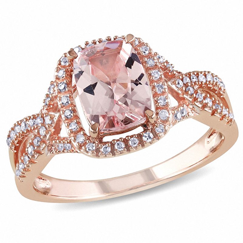 Cushion-Cut Morganite and 0.17 CT. T.W. Diamond Ring in 10K Rose