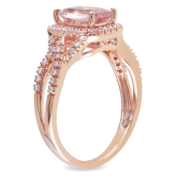 Cushion-Cut Morganite and 0.17 CT. T.W. Diamond Ring in 10K Rose Gold