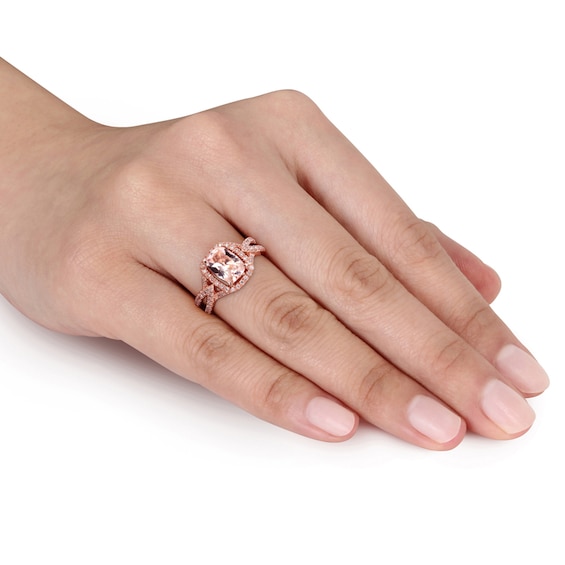 Cushion-Cut Morganite and 0.17 CT. T.W. Diamond Ring in 10K Rose Gold