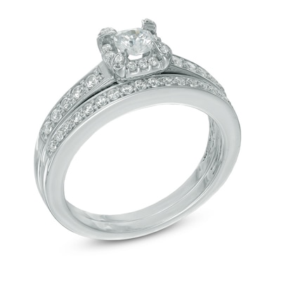 0.75 CT. T.W. Cushion-Cut Diamond Frame Bridal Set in 14K White Gold