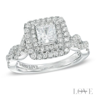 Vera Wang Love Collection 1.29 CT. T.W. Princess-Cut Diamond Double Frame Ring in 14K White Gold