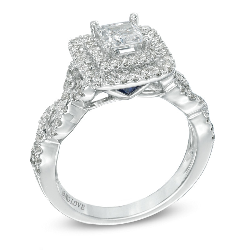 Vera Wang Love Collection 1.29 CT. T.W. Princess-Cut Diamond Double Frame Ring in 14K White Gold
