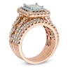 2.50 CT. T.W. Princess-Cut Quad Diamond Double Frame Three Piece Bridal Set in 14K Rose Gold