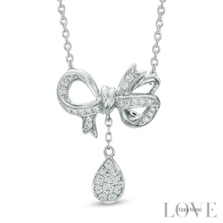 Vera Wang Love Collection 0.19 CT. T.W. Diamond Bow with Teardrop Necklace in Sterling Silver