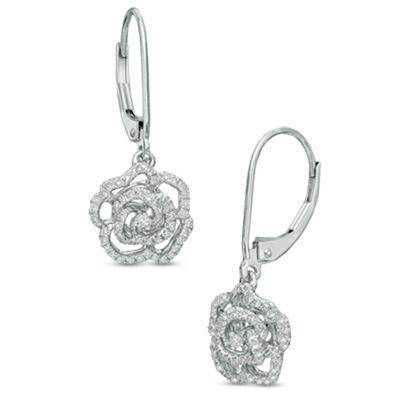 Vera Wang Love Collection 0.29 CT. T.W. Diamond Rose Drop Earrings in 14K White Gold