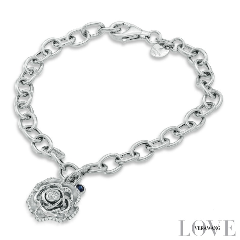 Vera Wang Love Collection 0.18 CT. T.W. Diamond Rose Charm Bracelet in Sterling Silver - 7.5"