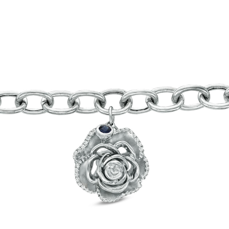 Vera Wang Love Collection 0.18 CT. T.W. Diamond Rose Charm Bracelet in Sterling Silver - 7.5"