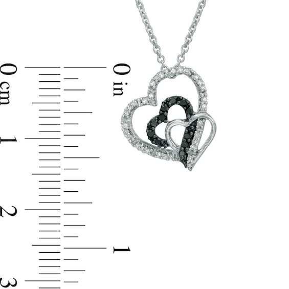 0.15 CT. T.W. Enhanced Black and White Diamond Three Hearts Pendant in Sterling Silver