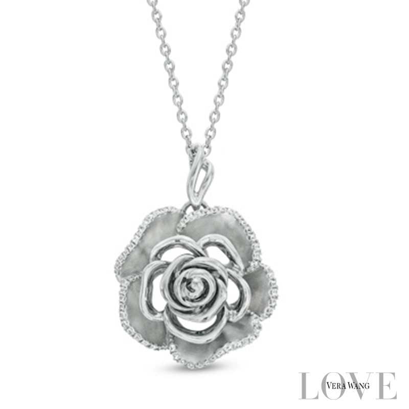 Vera Wang Love Collection 0.18 CT. T.W. Diamond Rose Pendant in Sterling Silver