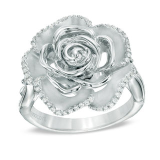 Vera Wang Love Collection 0.18 CT. T.W. Diamond and Blue Sapphire Rose Ring in Sterling Silver