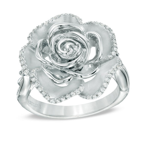 Vera Wang Love Collection 0.18 CT. T.W. Diamond and Blue Sapphire Rose Ring in Sterling Silver